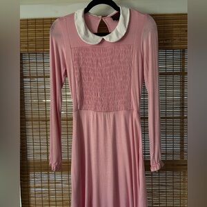 Pink Long Sleeve Midi Dress